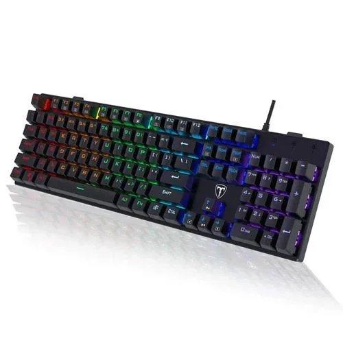 Black full-size mechanical keyboard with 104 keys and RGB backlighting