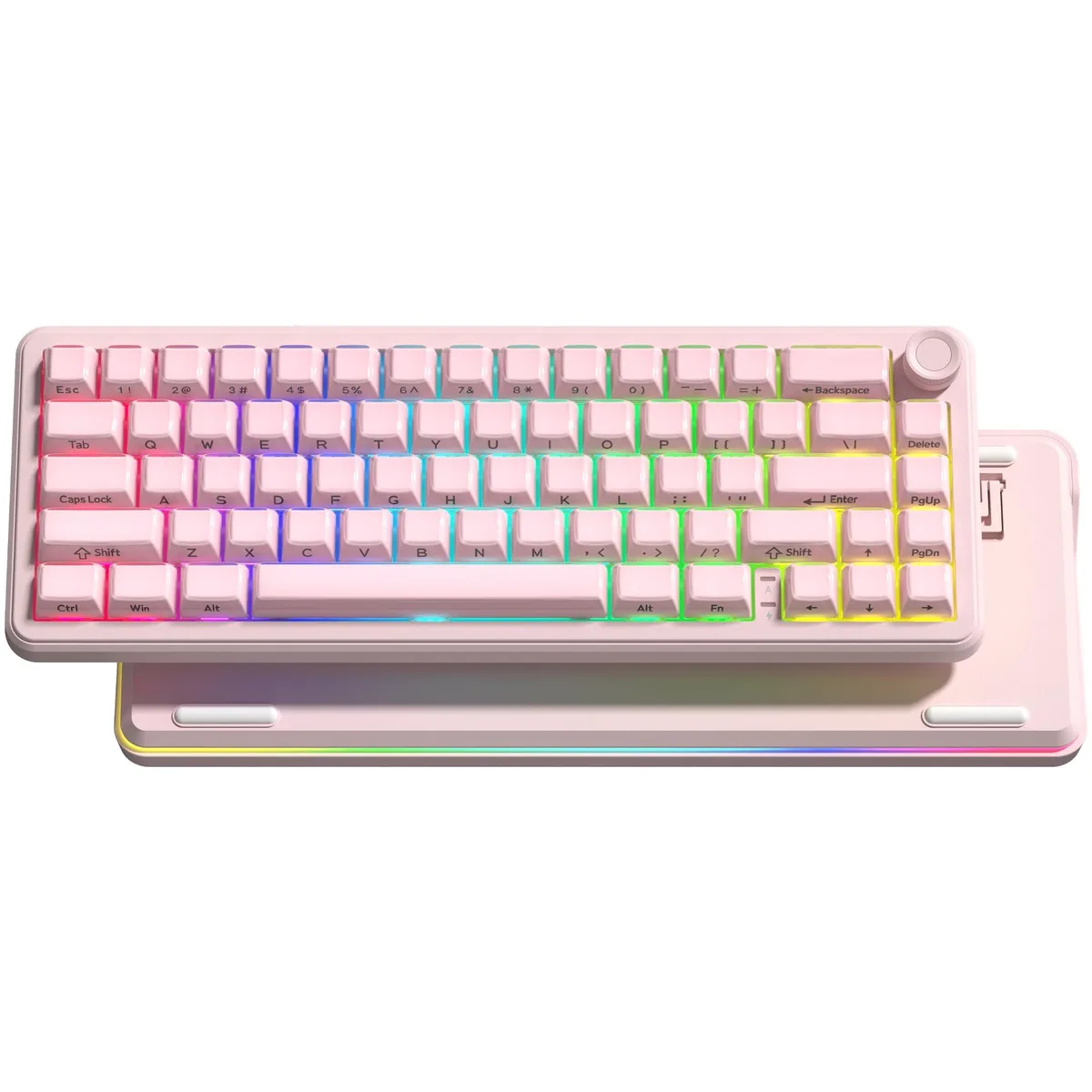 Pink 65% wireless mechanical keyboard with rotary knob and crystal keycaps