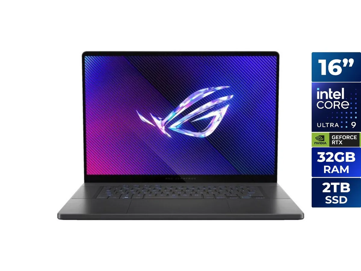 Gray ROG Zephyrus G16 laptop, 16 inch matte screen, slim chassis