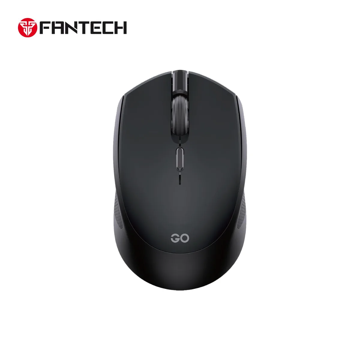 Black vertical ergonomic wireless mouse with seven buttons and textured side grip