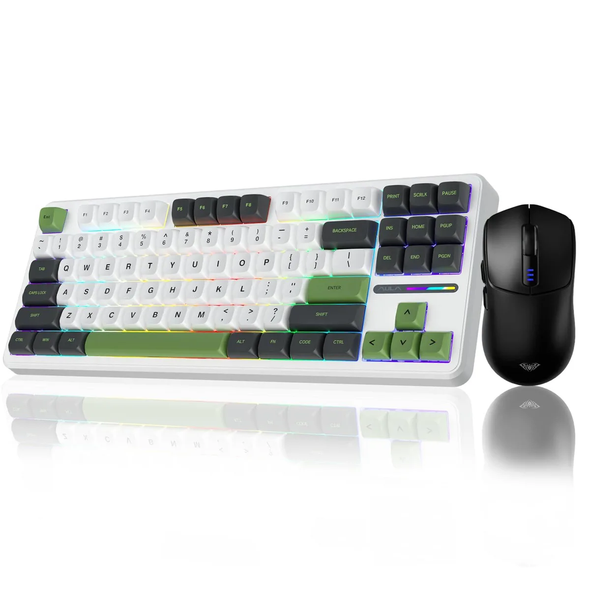 Black 75% TKL mechanical keyboard with matching wireless mouse
