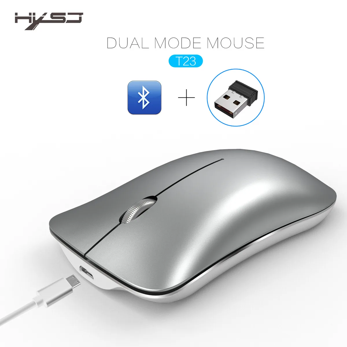 White wireless gaming mouse with ergonomic right-hand shape, three buttons and scroll wheel