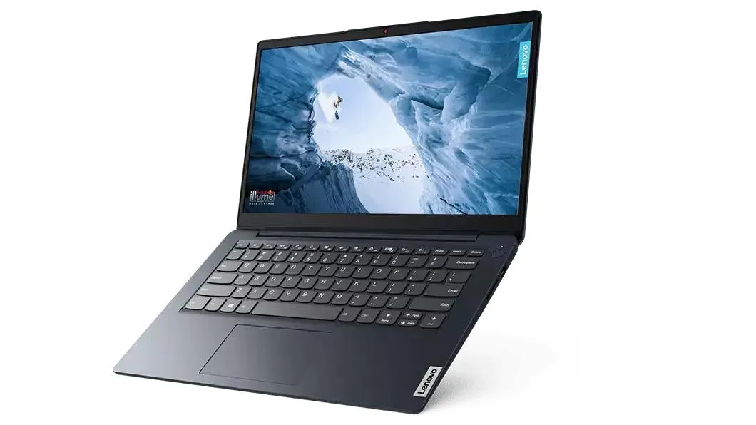Silver 14 inch Lenovo IdeaPad 1 laptop closed on a flat surface