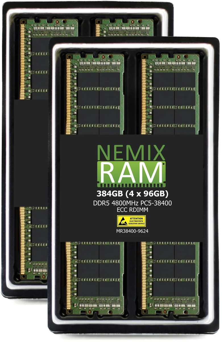 Four green DDR5 RDIMM modules, no heat spreaders