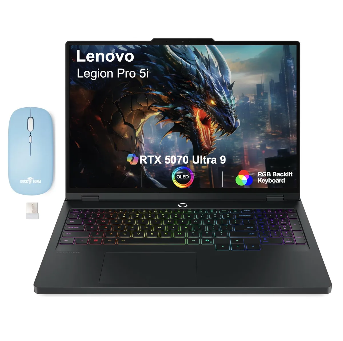 Black Legion Pro 5i gaming laptop, 16 inch OLED screen, Eclipse Black chassis, RGB keyboard, wireless mouse included
