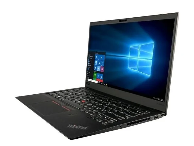 Black ThinkPad T480 laptop closed showing matte finish and red TrackPoint nub