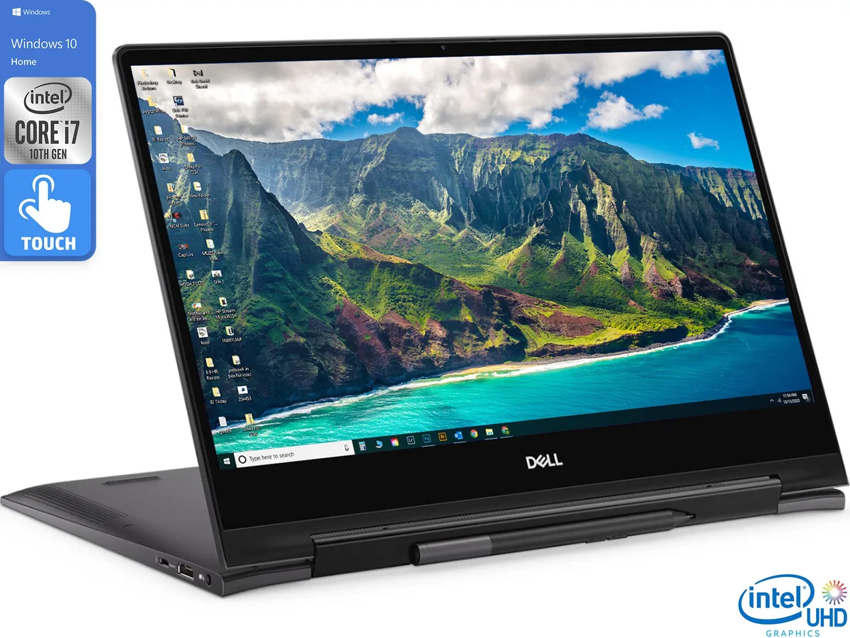 Black 2-in-1 convertible laptop with 13.3 inch 4K UHD touchscreen