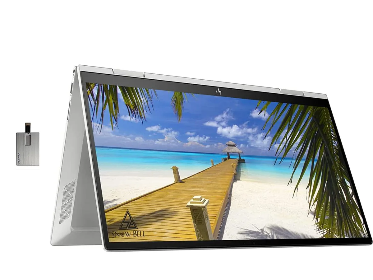 Silver 15.6 inch 2-in-1 laptop with edge-to-edge glass touchscreen