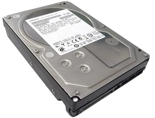 Silver 3.5 inch bare hard drive with exposed circuit board