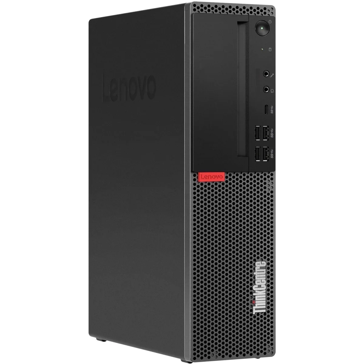 Black Lenovo ThinkCentre M920s small-form-factor desktop tower