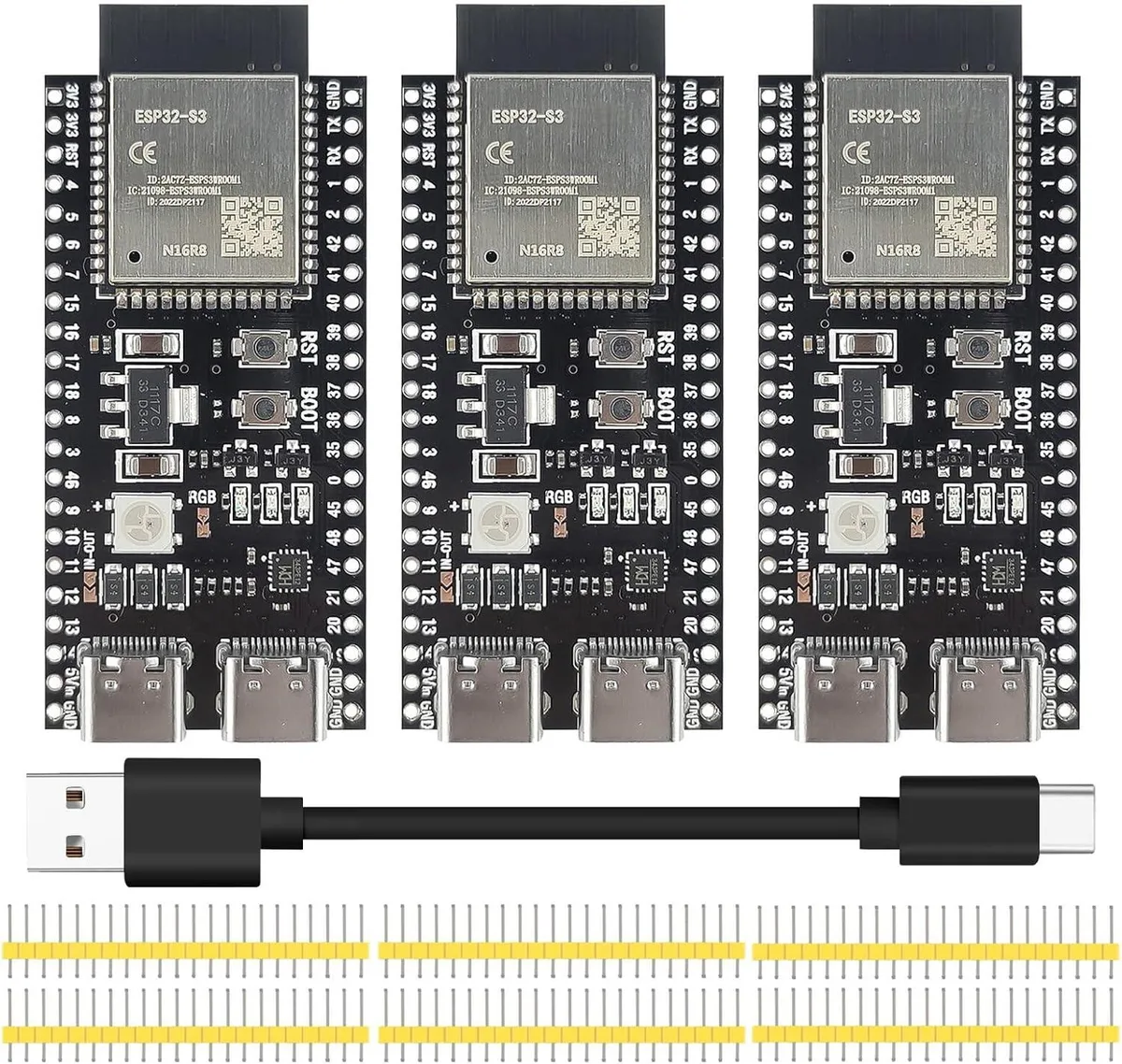 MCDODO MCDODO ESP32-S3 DevKitC-1 N16R8 44Pin 8M PSRAM 3pcs 50cm cable — 商品照片