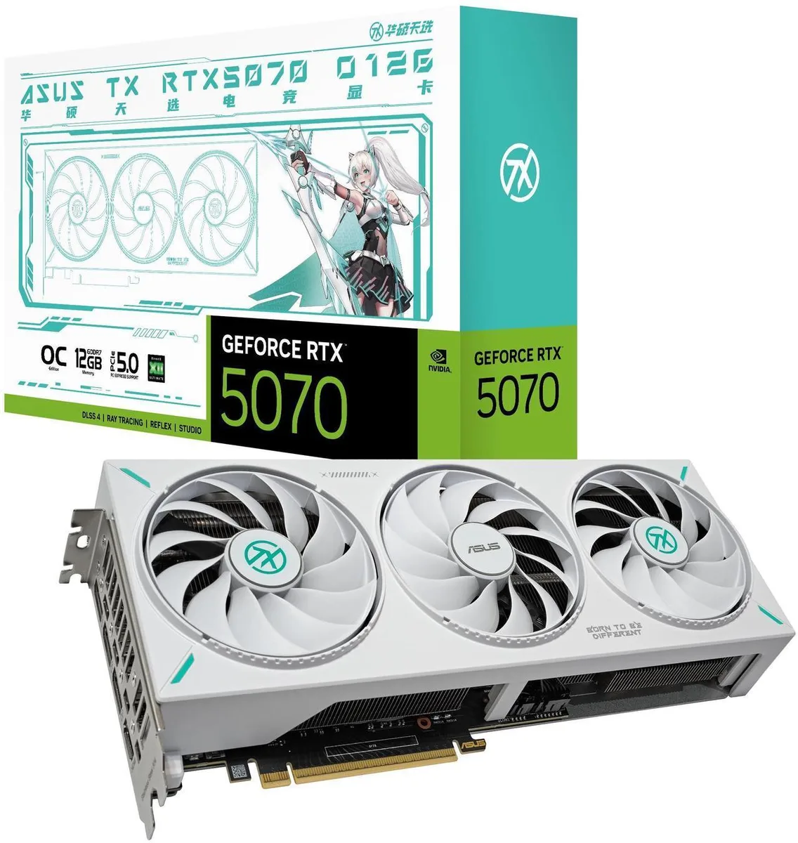ASUS TX Gaming RTX 5070 graphics card with 2.5-slot cooler and dual fans