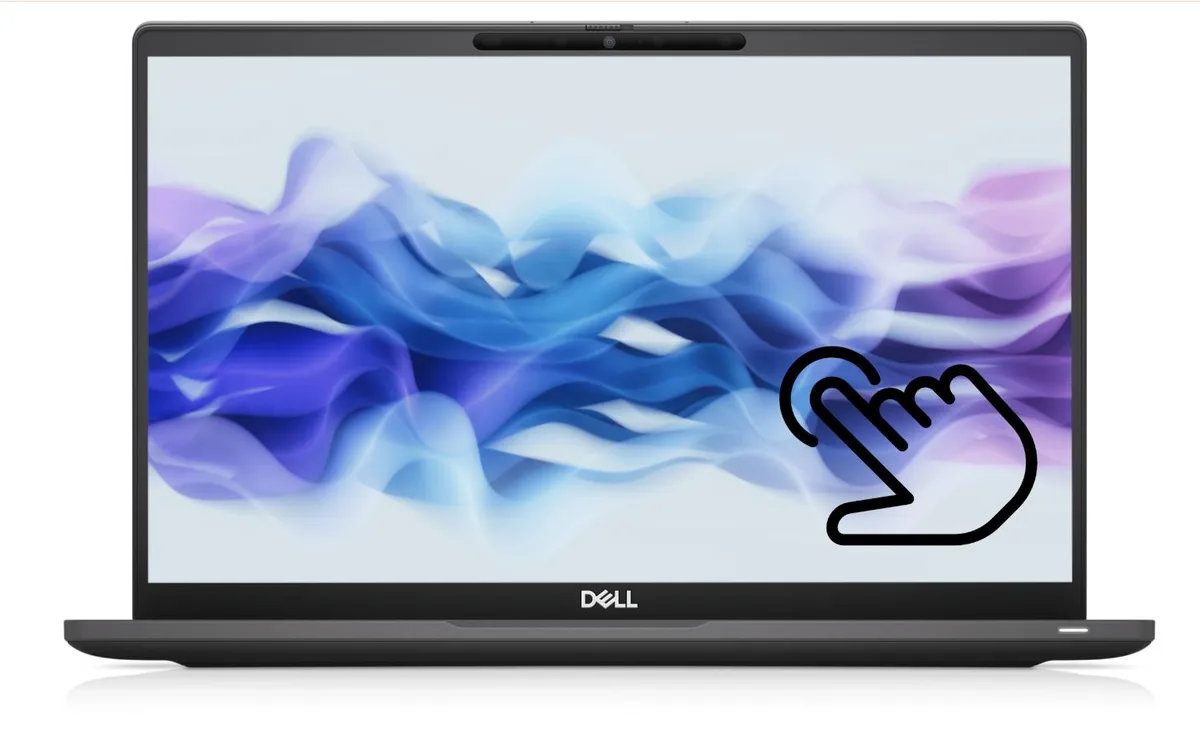 Silver 13.3 inch touchscreen ultrabook, slim profile, backlit keyboard visible