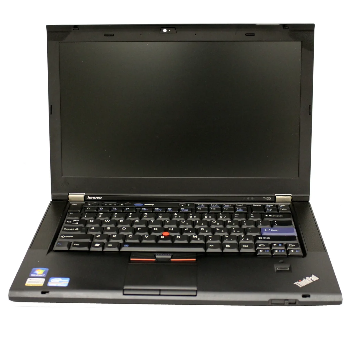 Black Lenovo ThinkPad T420 14-inch laptop closed on a plain surface
