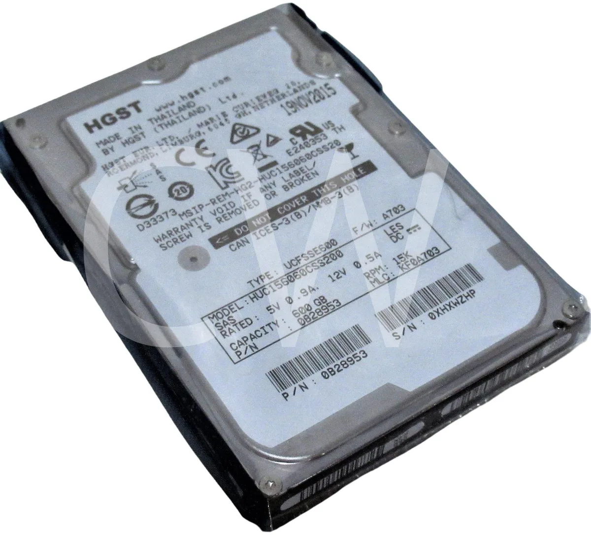 Silver 2.5 inch SAS hard drive with green circuit board