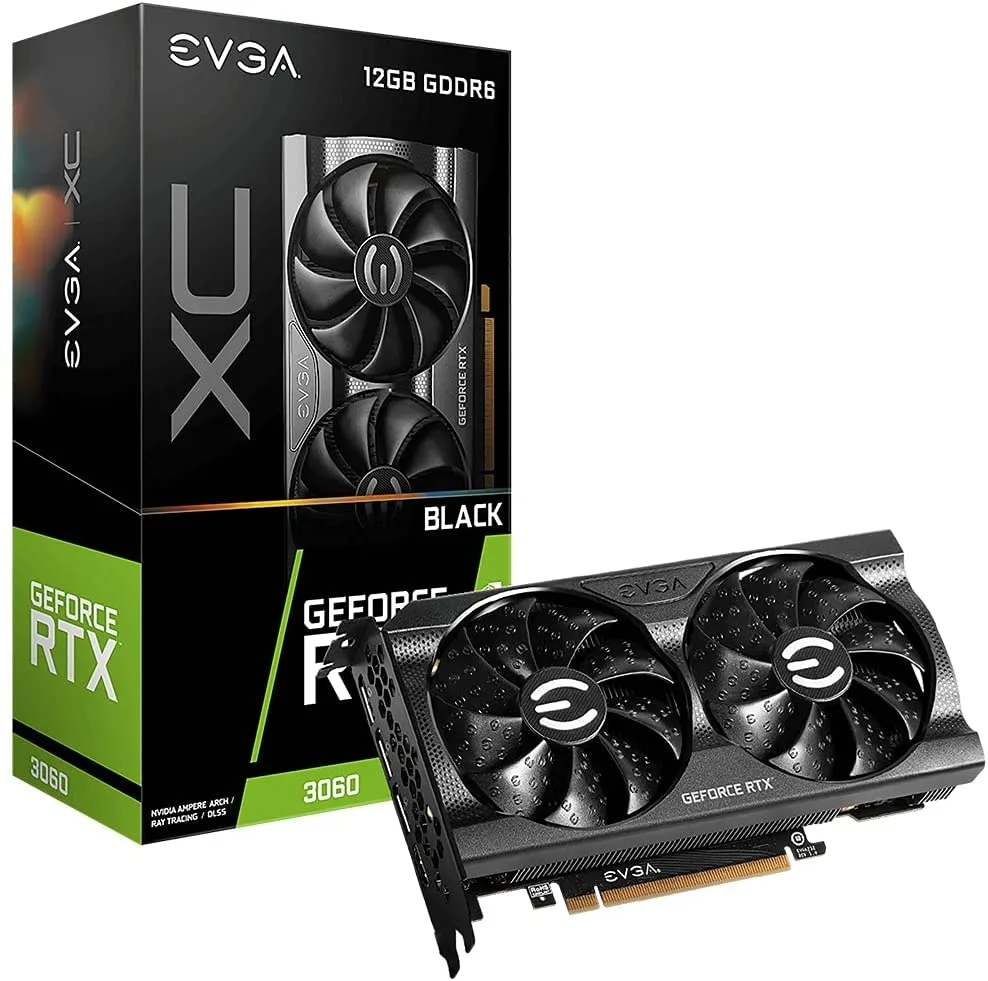 Black dual-fan graphics card, compact dual-slot design