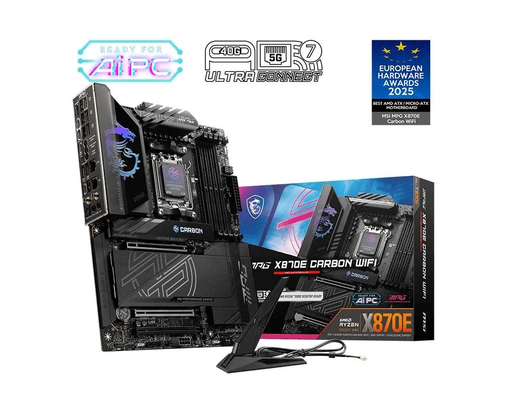 ATX motherboard with carbon-fibre finish and RGB lighting