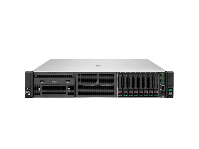 Silver 2U rack server, front drive bays, dual PSU visible
