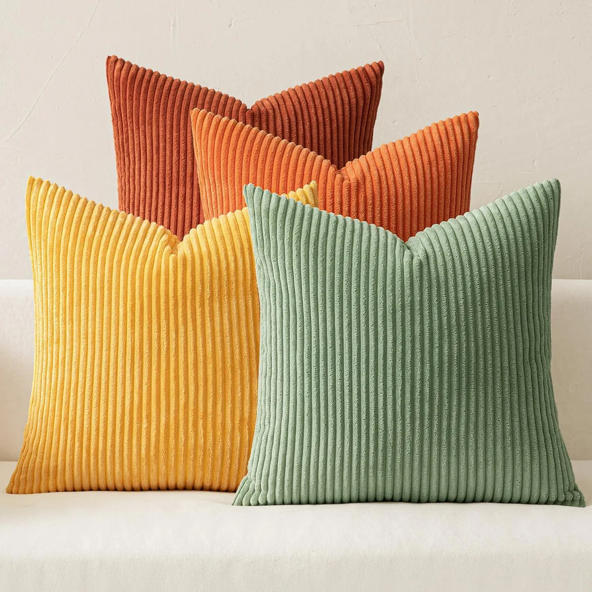 MIULEE 4p_CORDUROY_1818_1 Pillow Covers Set of 4 18x18 Green Rust-green — 商品照片