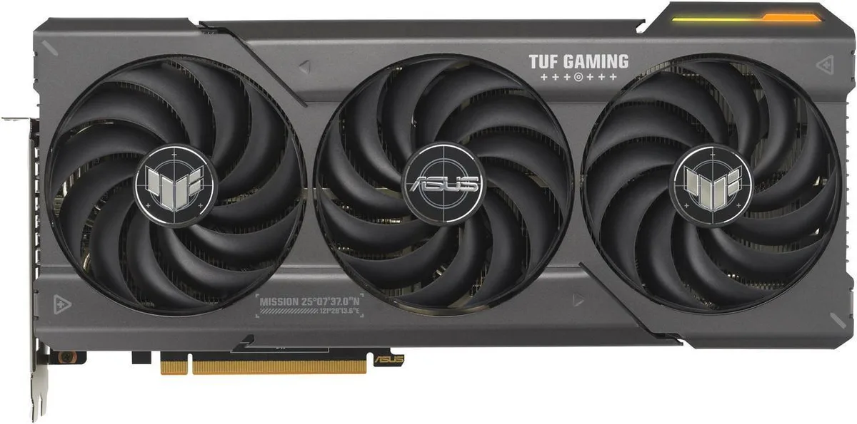 ASUS TUF Gaming Radeon RX 7800 XT graphics card with triple-fan cooler and metal exoskeleton