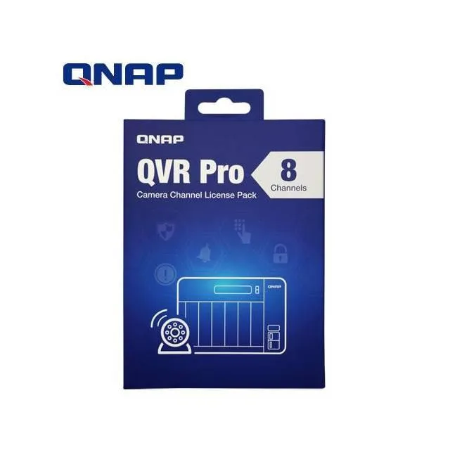 QNAP QVR Pro 8 Channel License card in retail packaging