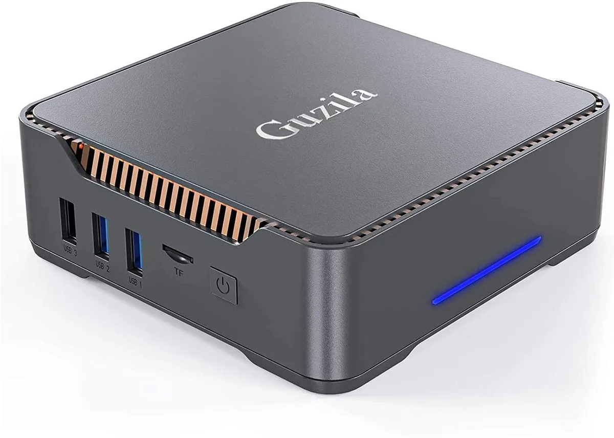 Small black mini desktop PC with compact square form factor