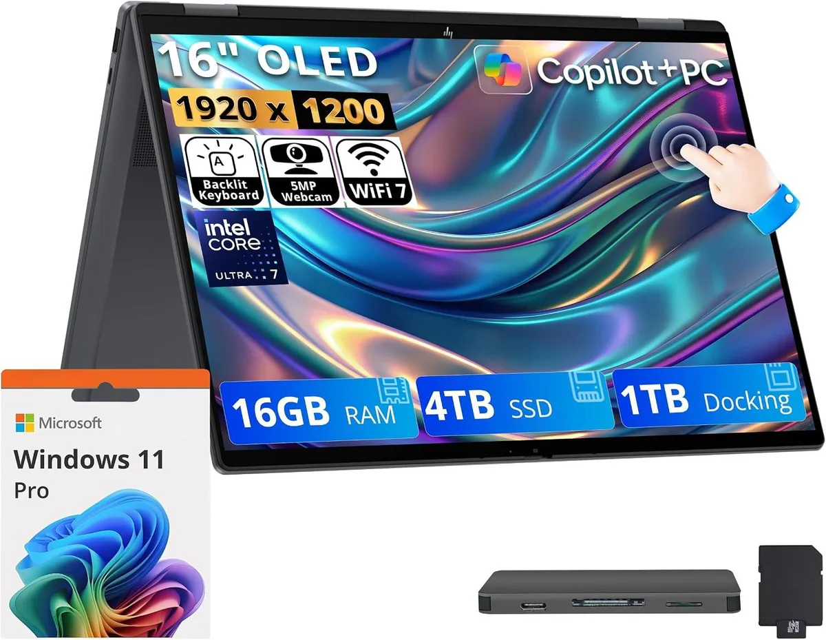 HP HP OmniBook X Flip 16 2K OLED 2-in-1 Core Ultra 7 355 16GB 4TB SSD+1TB Dock Win 11 Pro Gray — 제품 사진