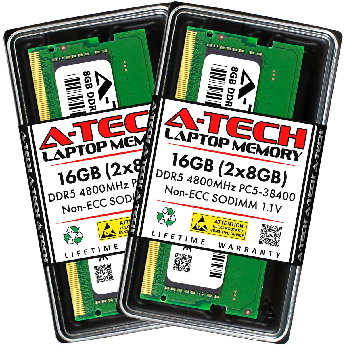 A-Tech A-Tech 16GB (2x8GB) DDR5 4800MHz CL40 1.1V 262-Pin SODIMM Laptop RAM — 제품 사진