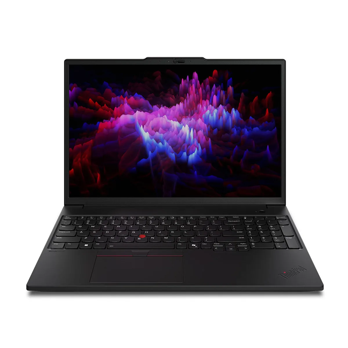 Black 16-inch ThinkPad laptop with backlit keyboard