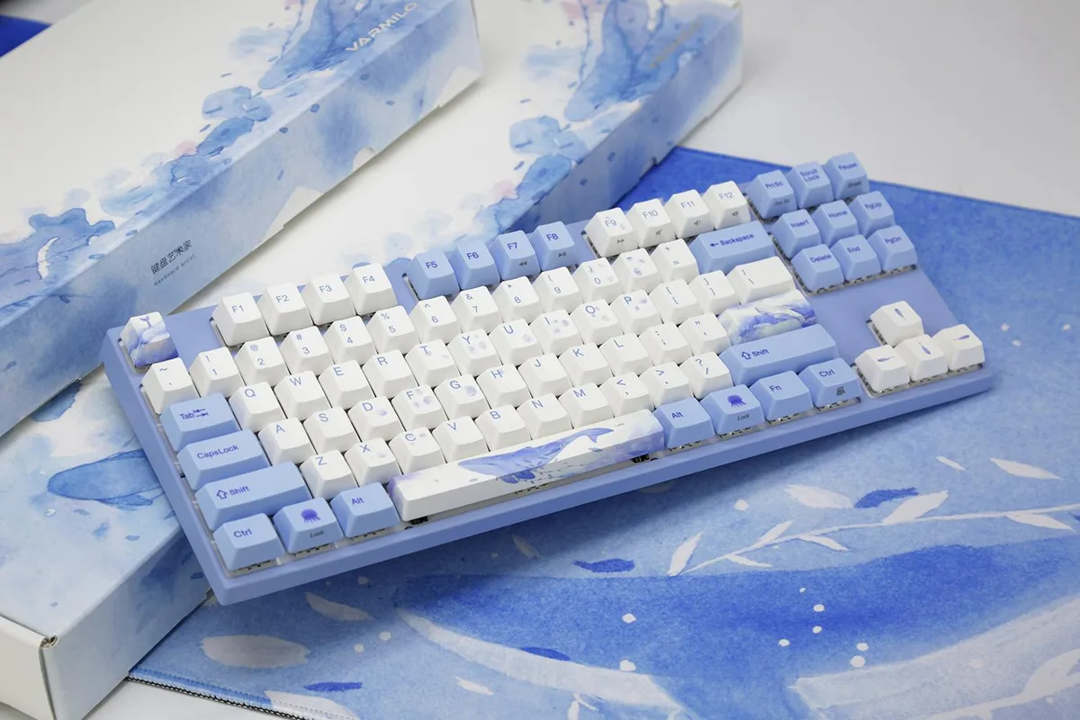 Varmilo Varmilo VA87M Sea Melody TKL Gaming Keyboard Cherry MX Red 87 Keys Blue White — produktbild