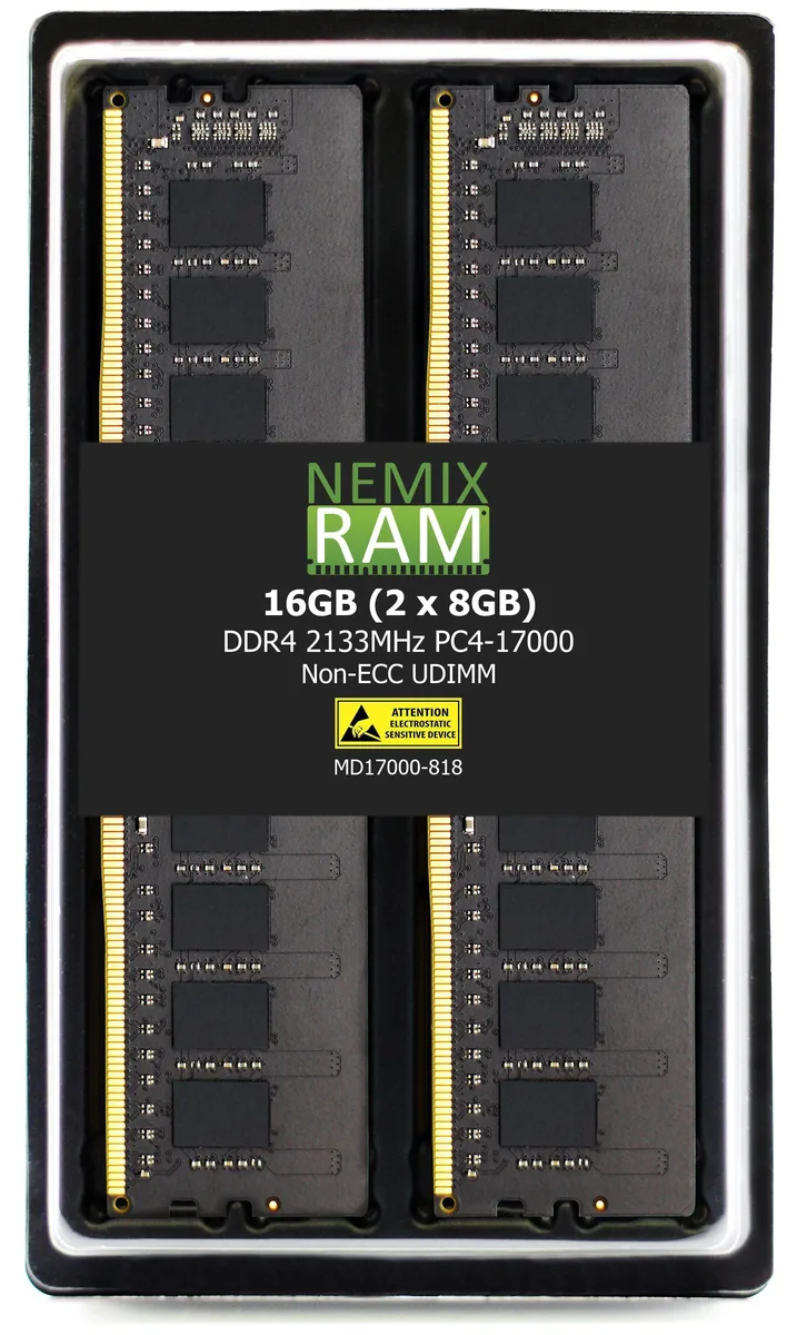 Two green DDR4 UDIMM sticks, no heat spreader, eight black chips each side
