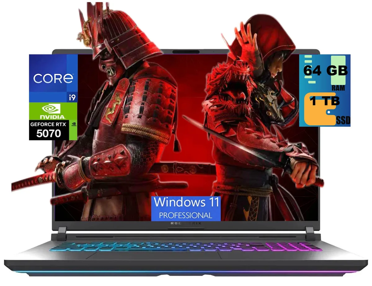 Black 18 inch gaming laptop with RGB keyboard