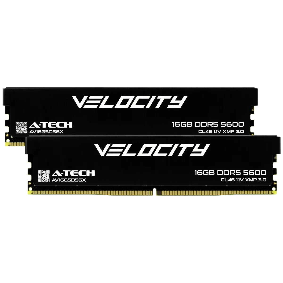 Two black low-profile DDR5 DIMMs with aluminium heat spreaders