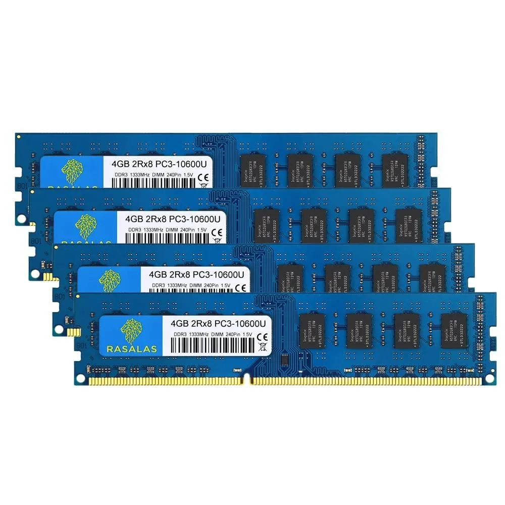 RASALAS RASALAS 16GB Kit (4x4GB) DDR3 1333MHz PC3-10600 1.5V CL9 240-pin UDIMM desktop RAM — photo du produit