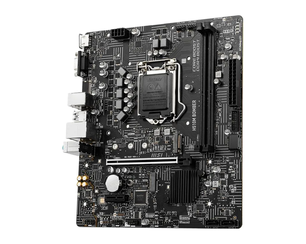 Green micro-ATX motherboard with black heatsinks and silver PCIe slot