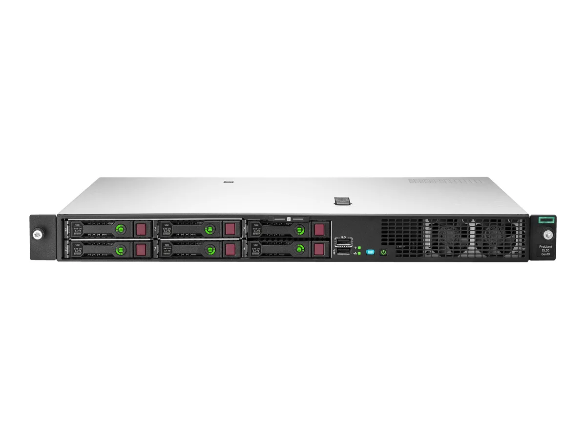 Silver 1U rack server with dual hot-plug power supplies and four front drive bays