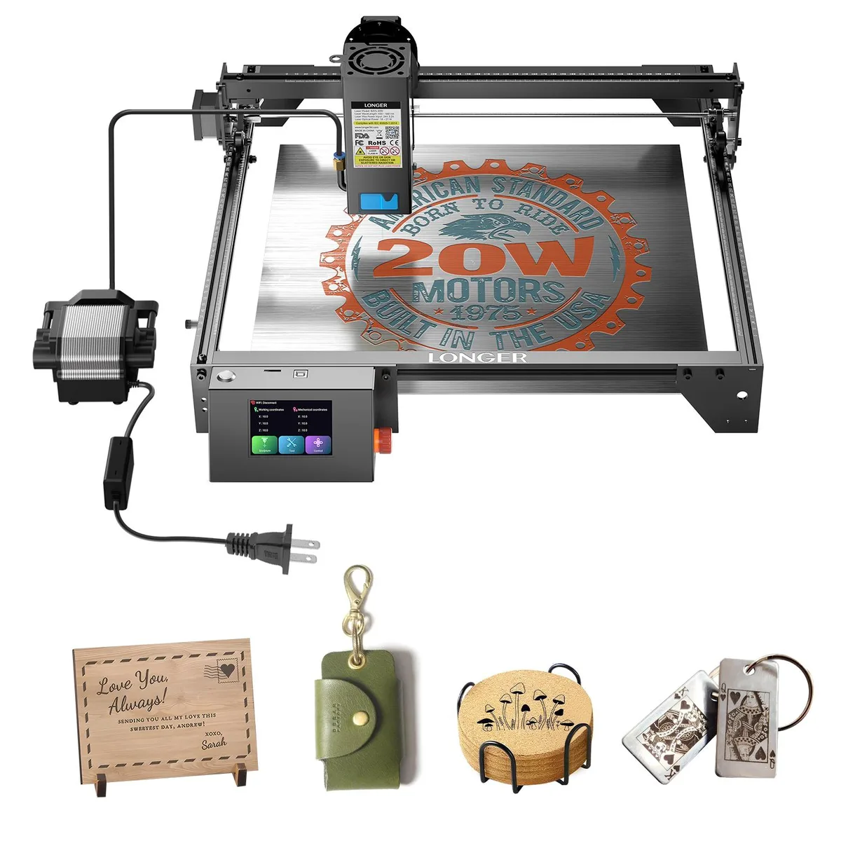 LONGER LONGER RAY5 20W Laser Engraver with Air Assist Kit — preces foto