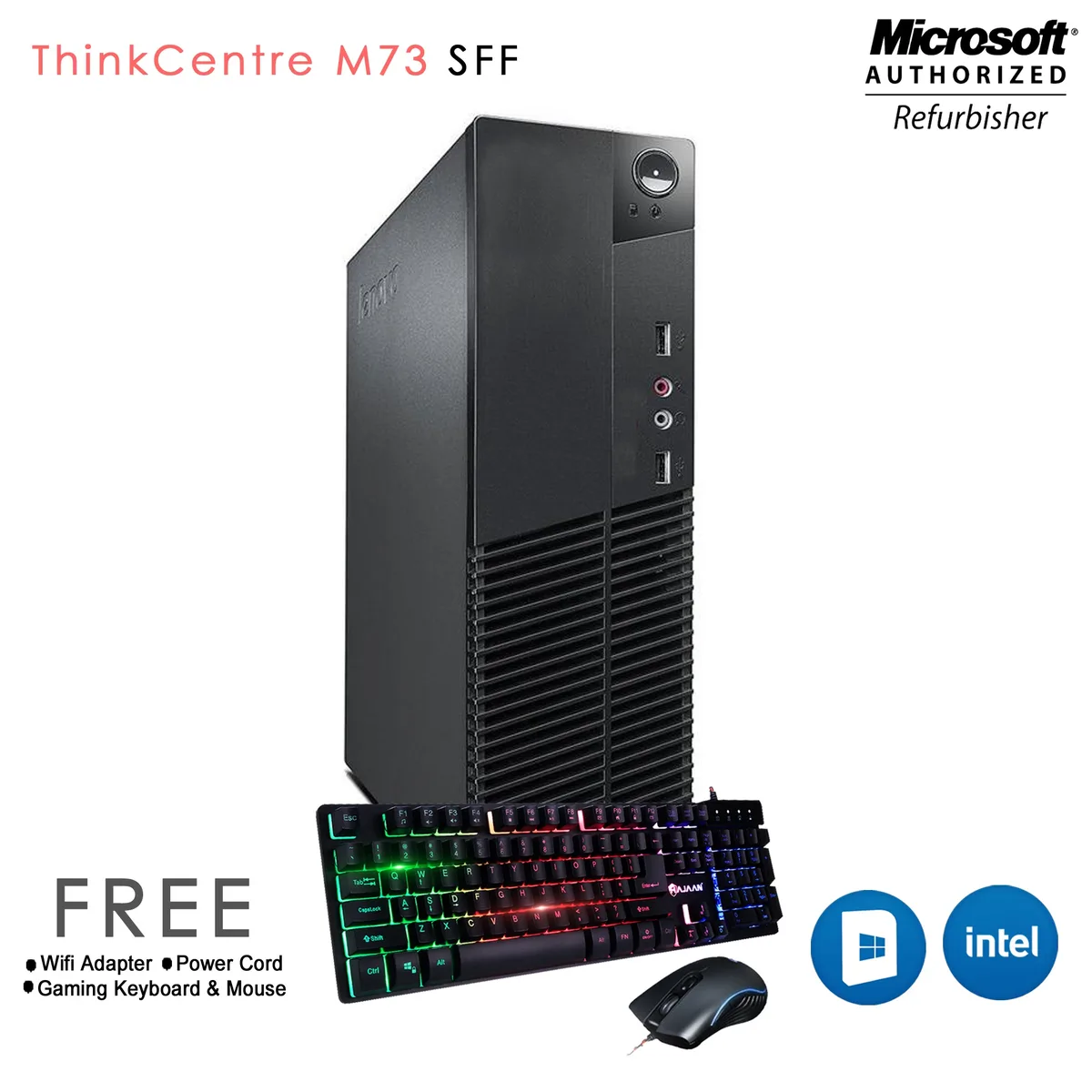 Black Lenovo ThinkCentre M73 small form factor desktop tower