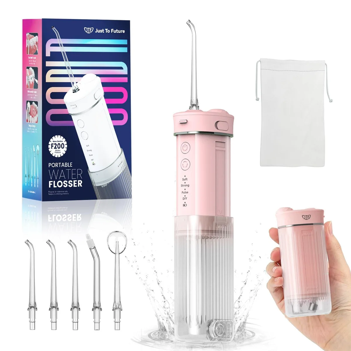 JTF F200 Oral Care Water Flosser Pink 230ml 30 Days — product photo