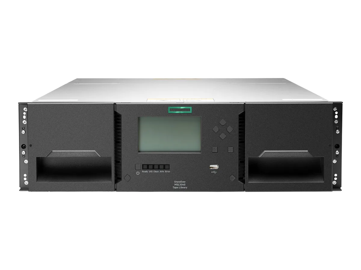 Black 3U rack-mount tape library with 40 slots and front cartridge magazine