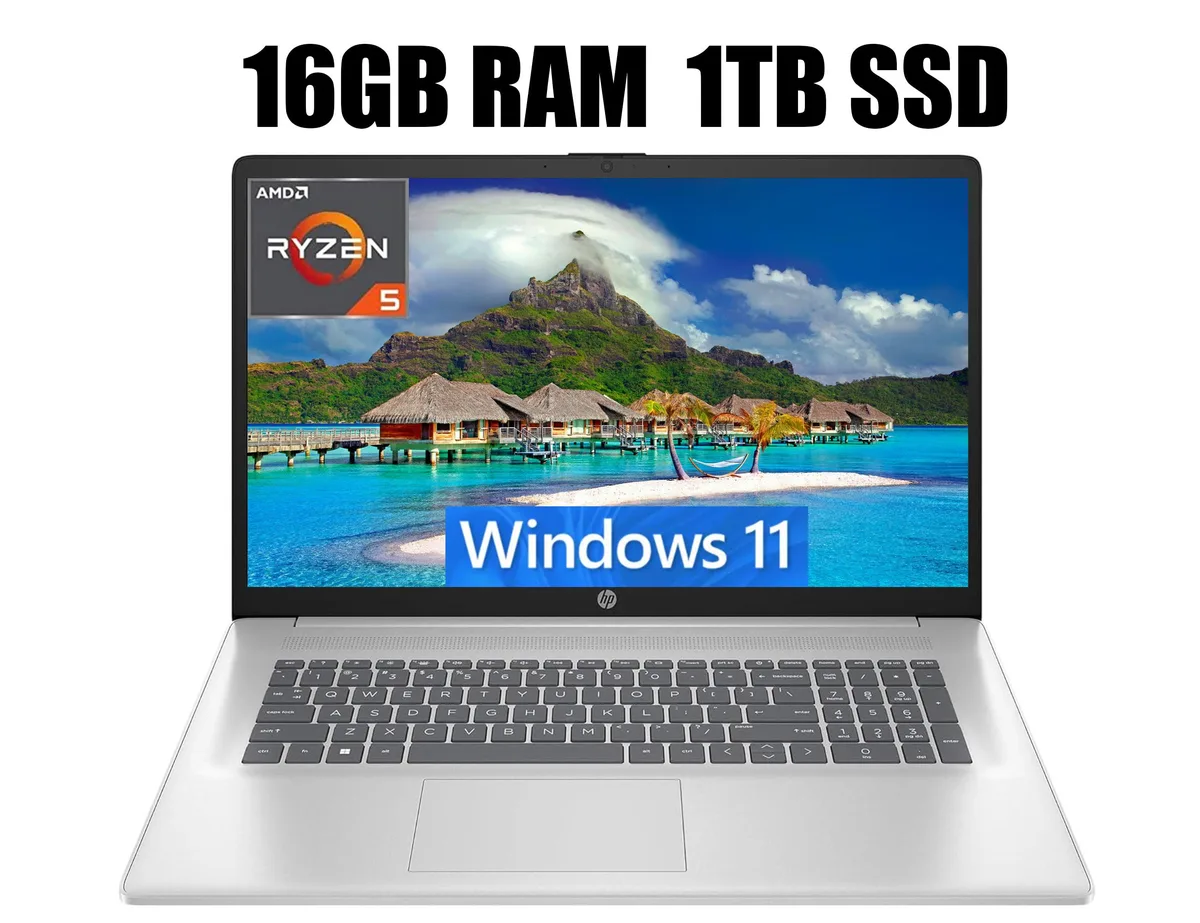 HP HP 17 laptop AMD Ryzen 5 7430U 16GB 1TB PCIe SSD 17.3" FHD Silver — product photo
