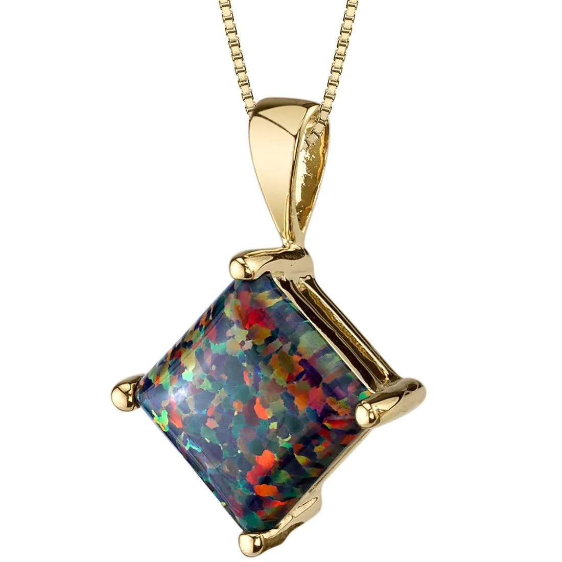 Oravo Oravo 14k Yellow Gold Princess Cut Created Black Opal Pendant 1.00ct 18in Chain — product photo