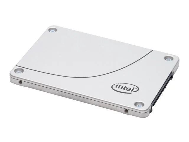 Silver 2.5 inch SATA enterprise SSD with label showing Intel D3-S4610 3.84TB
