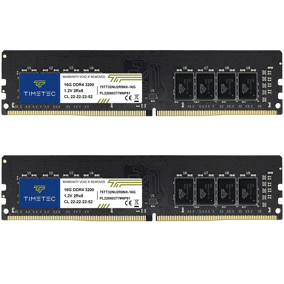 Two black DDR4 UDIMM modules, 134 by 32 mm, no heat spreaders