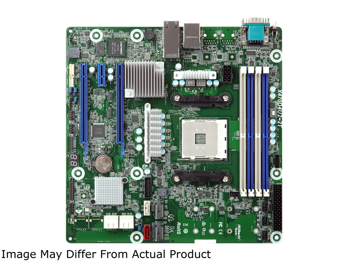 Green micro-ATX server board with dual 10G RJ45 ports and four DDR4 slots