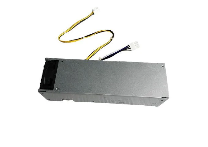 Silver metal rectangular power supply unit with 8-pin and 4-pin connectors visible