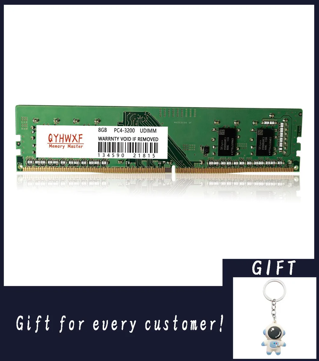 Green 288-pin DDR4 DIMM module without heat spreader