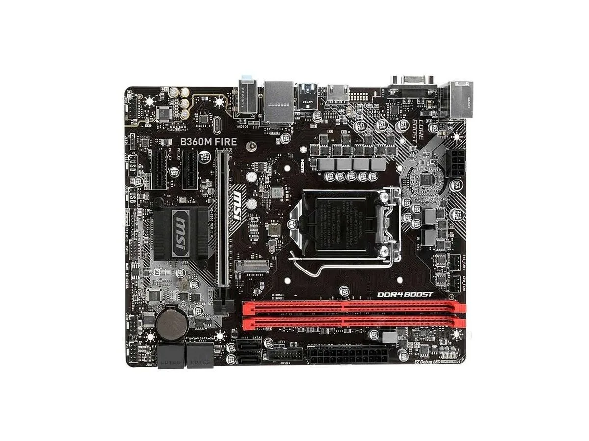 Green Micro ATX motherboard with black heatsinks and red accents