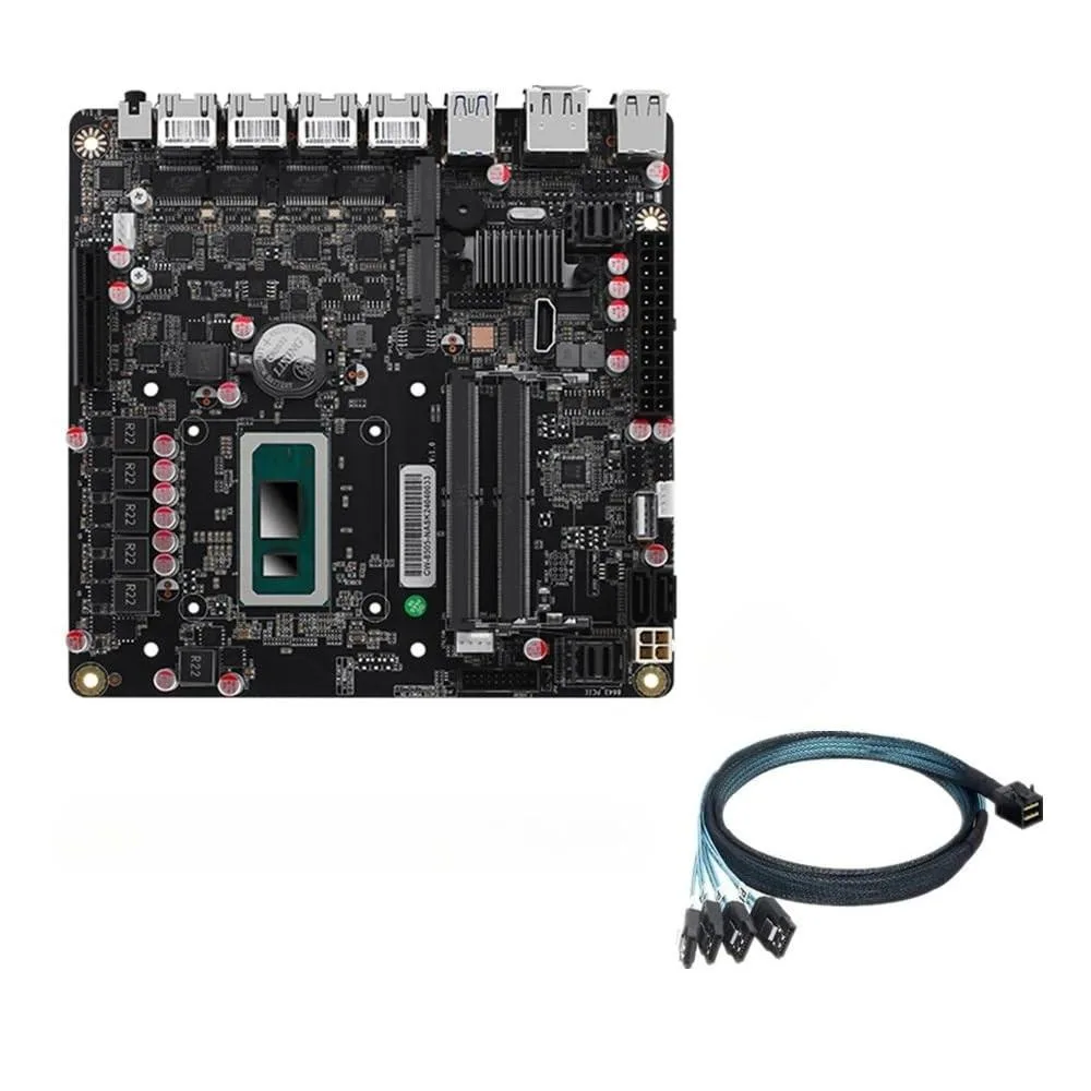 AOSU AOSU i5-12450H ITX Server Motherboard 17x17cm 4x2.5GbE 6*SATA 2*M.2 DDR5 — vörumynd