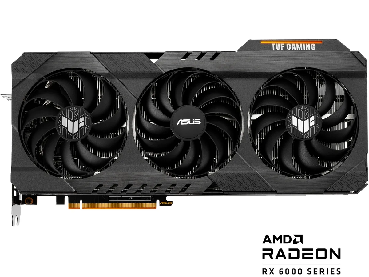 ASUS TUF Gaming Radeon RX 6800 XT graphics card with triple axial-tech fans, aluminium shroud and metal backplate